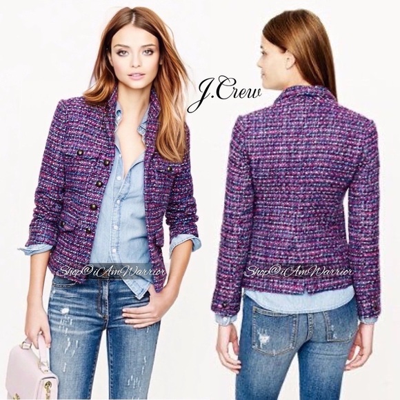 J.Crew NWT nubby textural tweed purple/pink classic tailored blazer/jacket